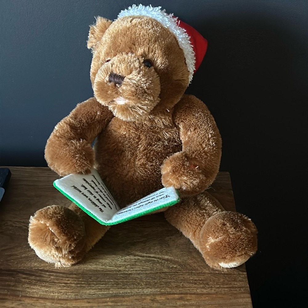 Talking bear recites “Twas The Night Before Christmas “
Batteries not included